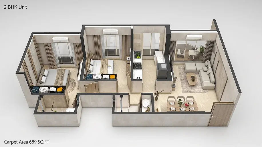 2 BHK 689 Sq.Ft.
