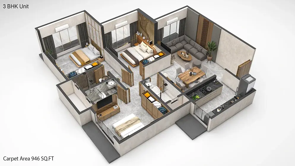 3 BHK 946 Sq.Ft.